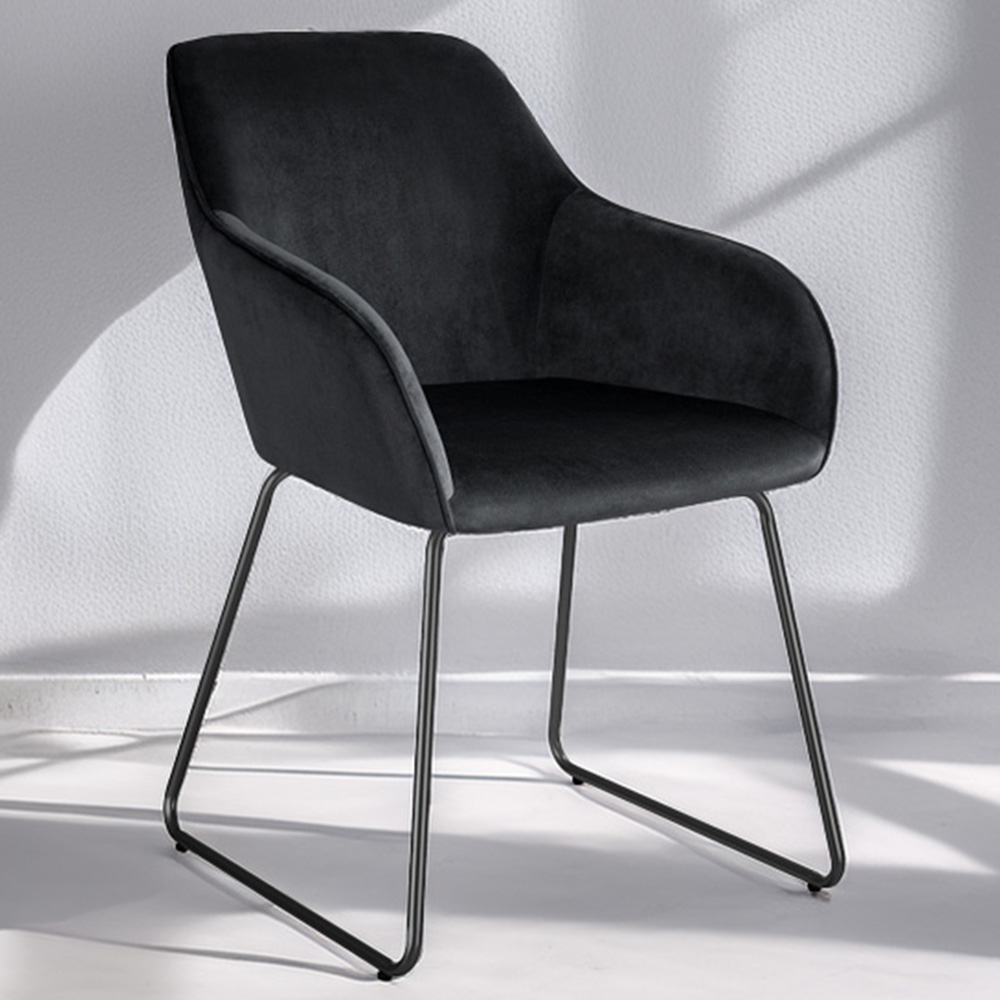 tectake Jeane Set of 6 Black Velvet Look Dining Chair Image 1