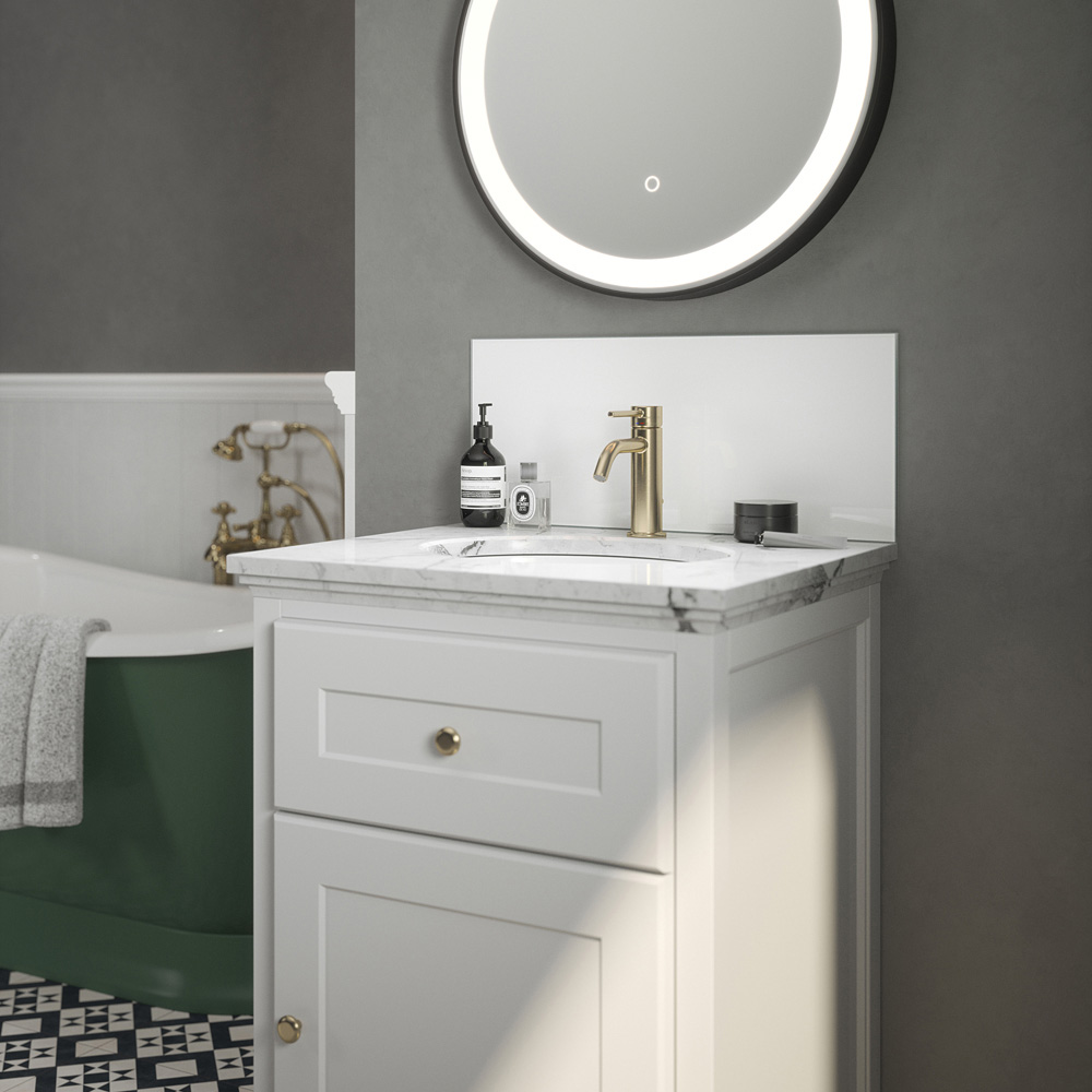 Splashback Ice White Toughened Glass Self Adhesive Bathroom Splashback 250 x 500mm Image 2