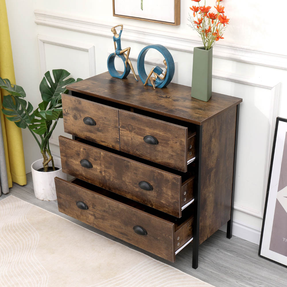 FurnitureHMD 4 Drawer Black and Brown Industrial Wooden Chest of Drawers Image 8