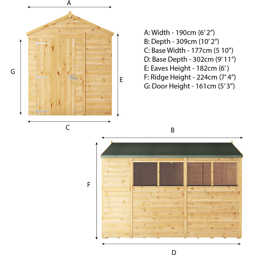 Mercia Woodsman 10 x 6ft Shiplap Glass Apex Shed Image 9