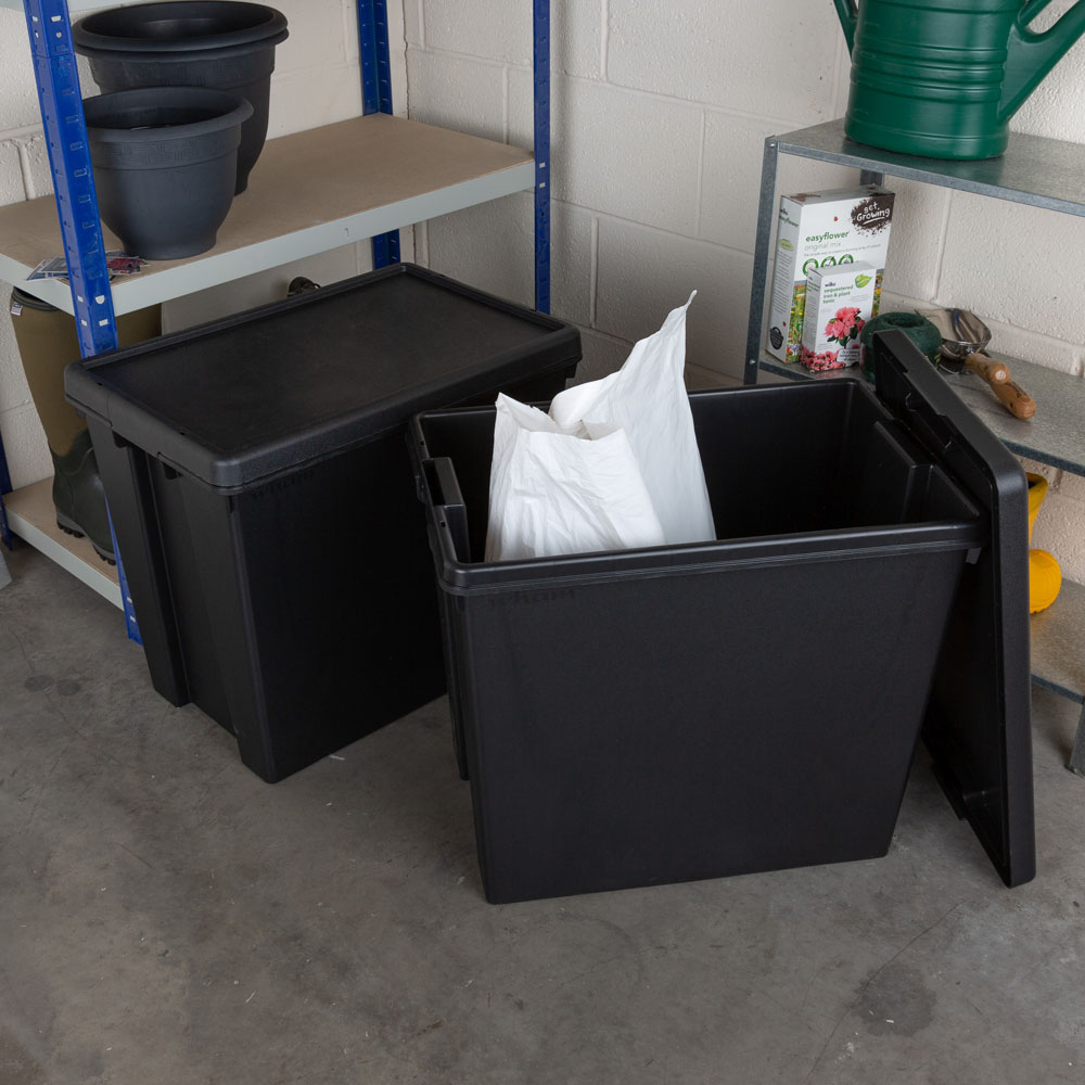 Lot De 2 Boîtes De Recyclage Wham Bam 92 Litres - Noir, Couvercle Verrouillable, 59,5x39,5x52 Cm