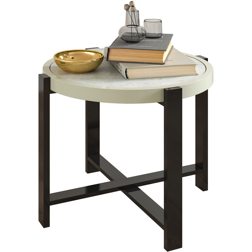 Outsunny Light Grey Faux Marble Glass Top Round Garden Coffee Table Image 2