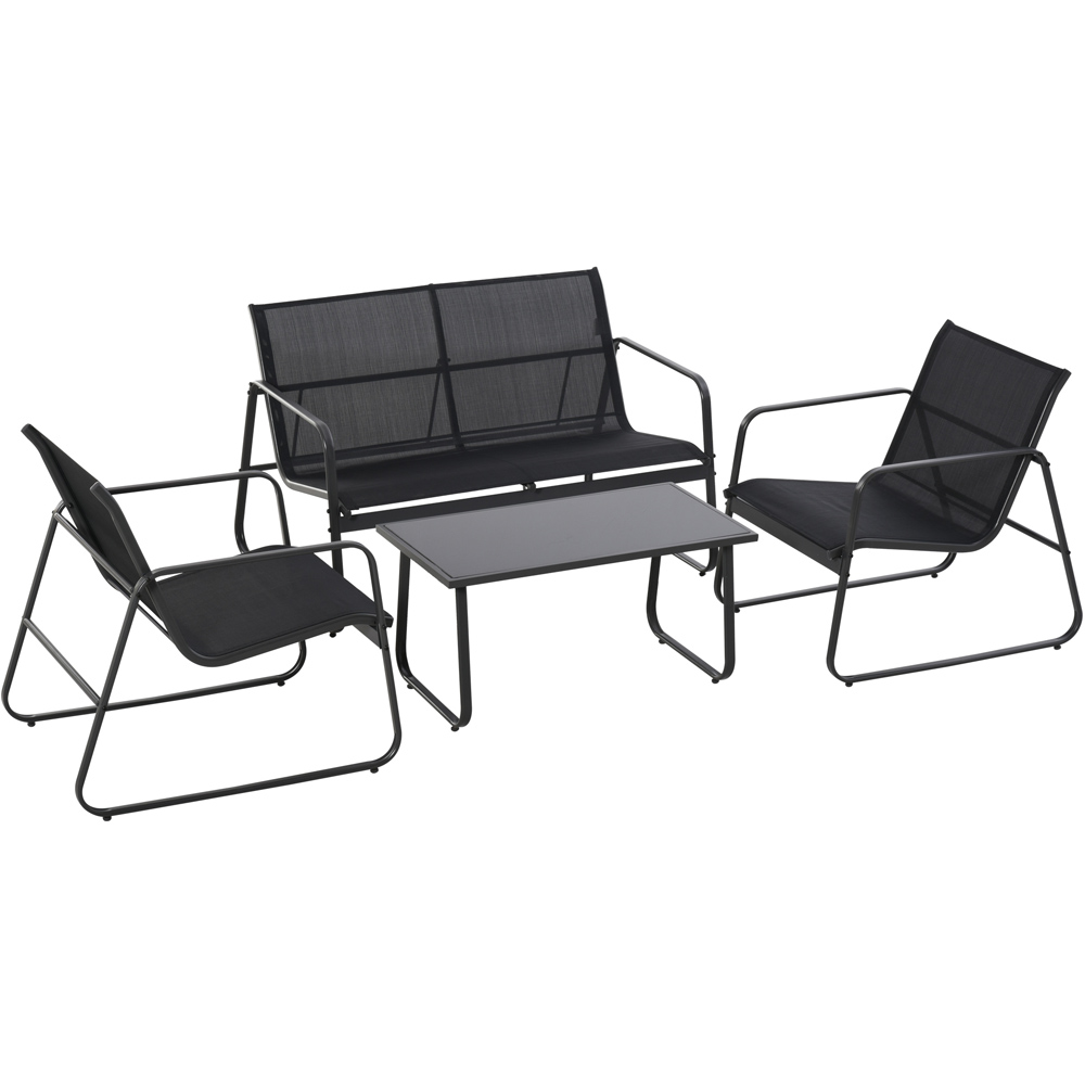 Outsunny 4 Seater Black Garden Furniture Set with Glass Top Table Image 2