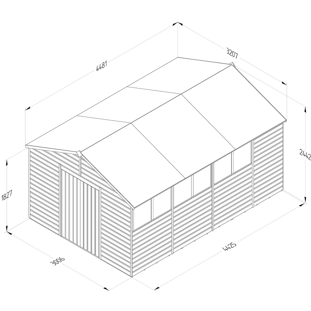 Forest Garden Beckwood 10 x 15ft Double Door 6 Windows Shiplap Apex Shed Image 9