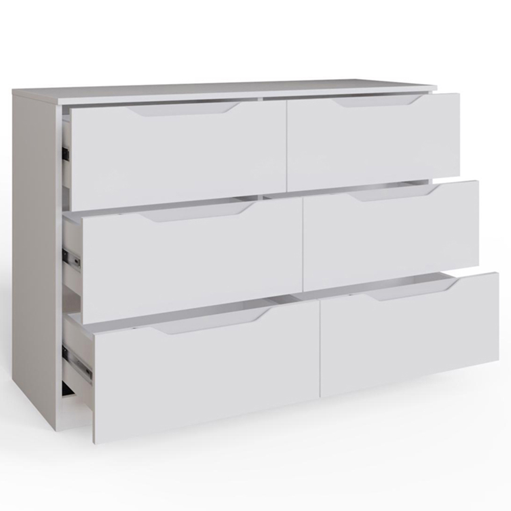 FWStyle Luno 6 Drawer White Modern Wide Chest of Drawers Image 3