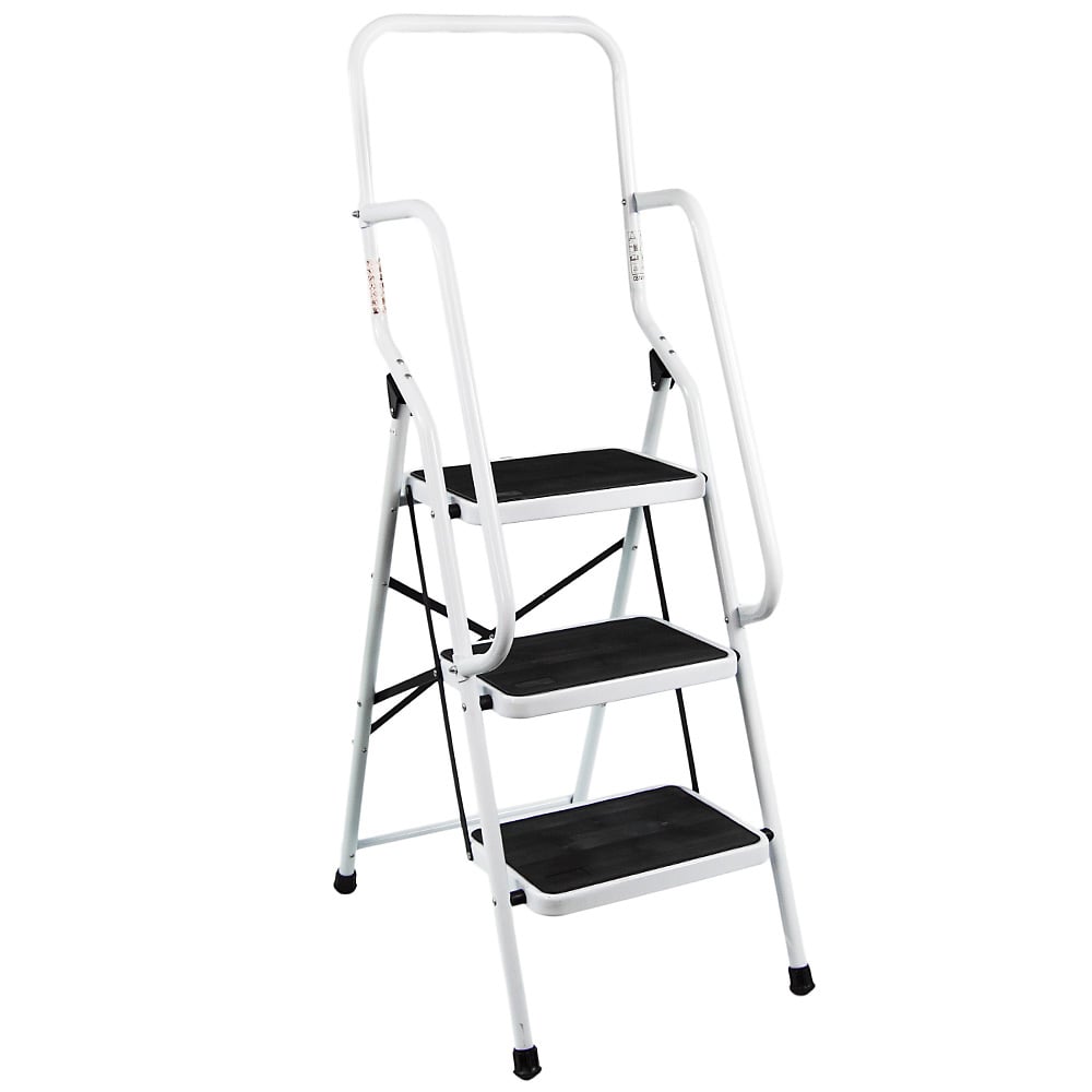 Home Vida 3 Step White Ladder with Handrail Image 1