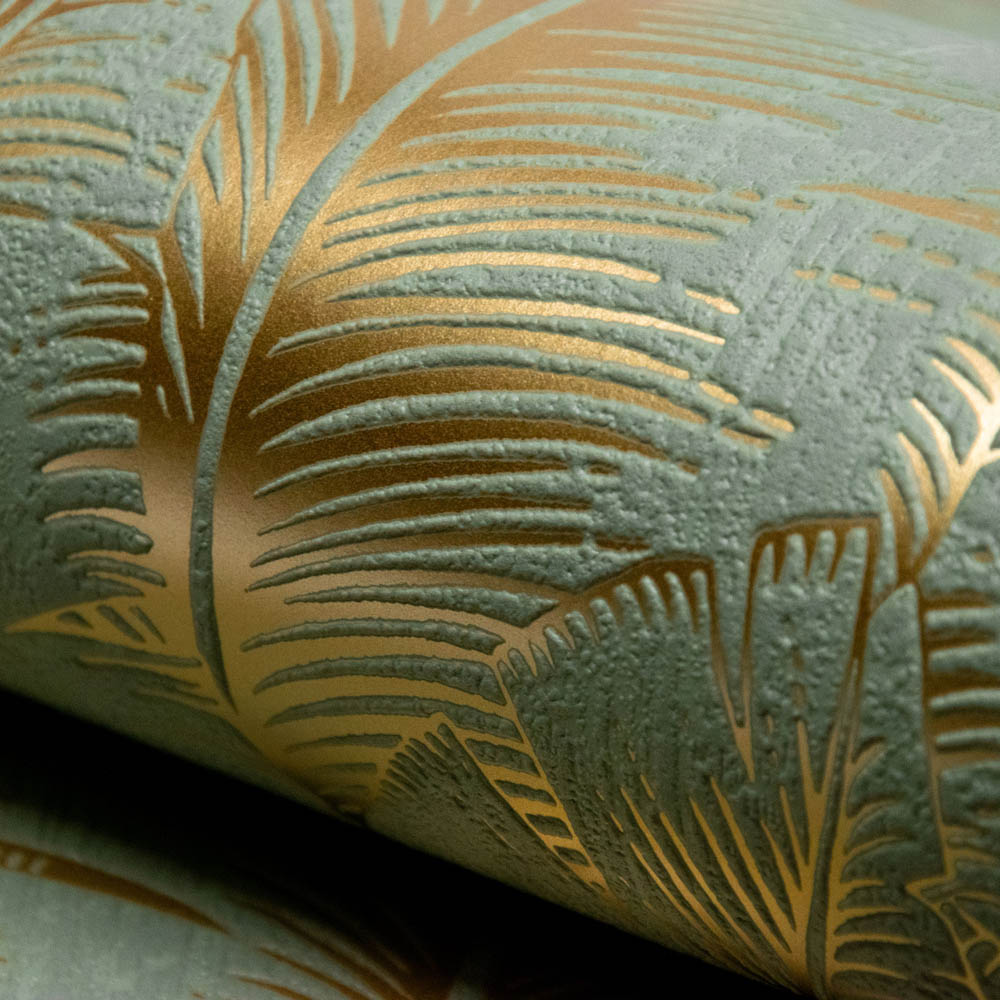 Grandeco Palmeria Palm Leaves Blown Sage Green Wallpaper Image 3