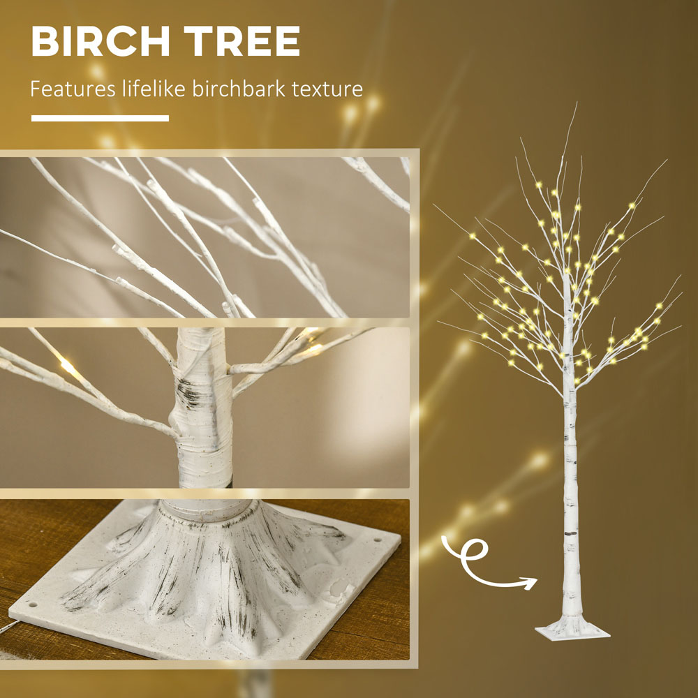 Everglow 6FT Artificial Birch Tree Light with 96 Warm Pre-Lit LED Light White Image 5