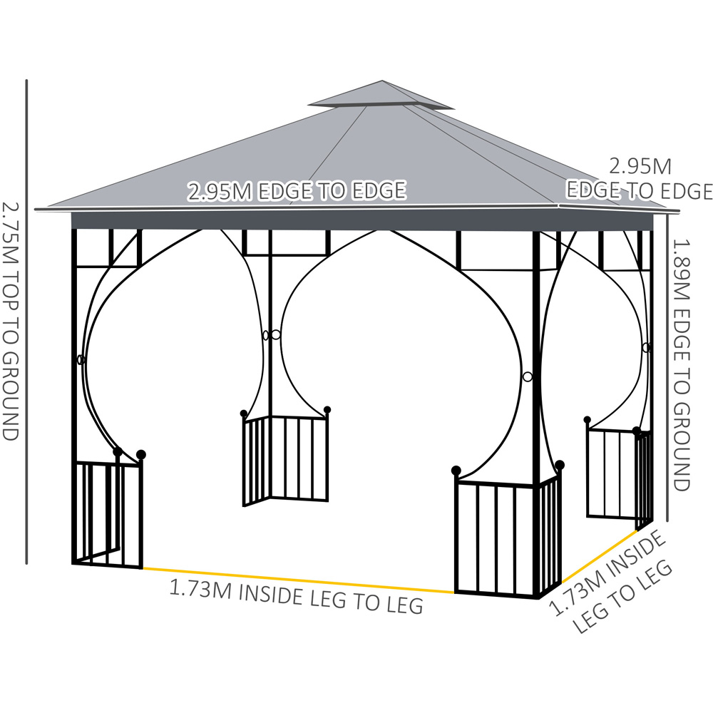 Outsunny 3 x 3m Light Grey Steel Frame Gazebo with Mesh Curtains Image 9