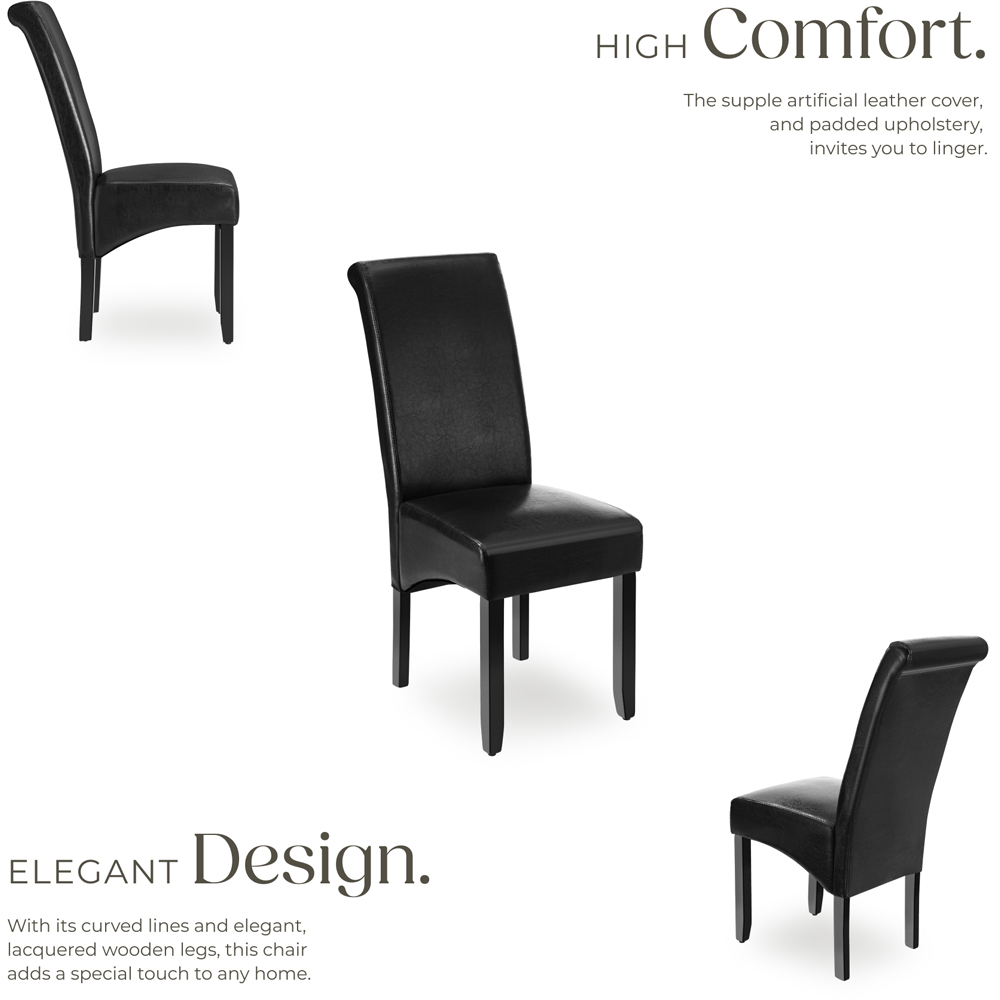 tectake Set of 4 Black Faux Leather High Backrest Dining Chair Image 7