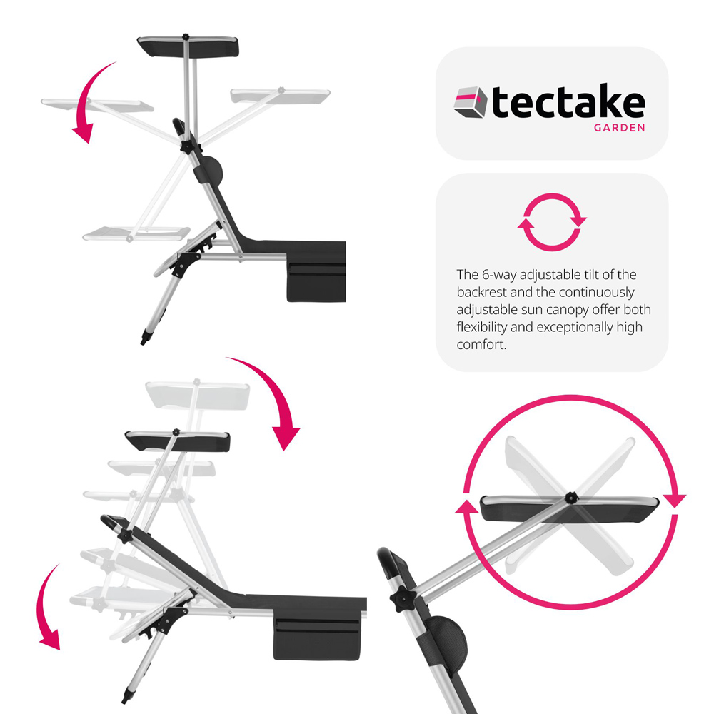 tectake Aurelie Black Foldable and Adjustable Sun Lounger with Headrest Image 6