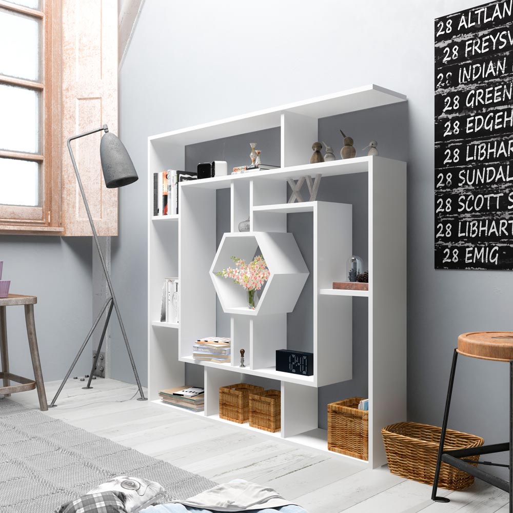 Decorotika Labrina 12 Shelf White Hexagonal Geometric Bookcase Image 4