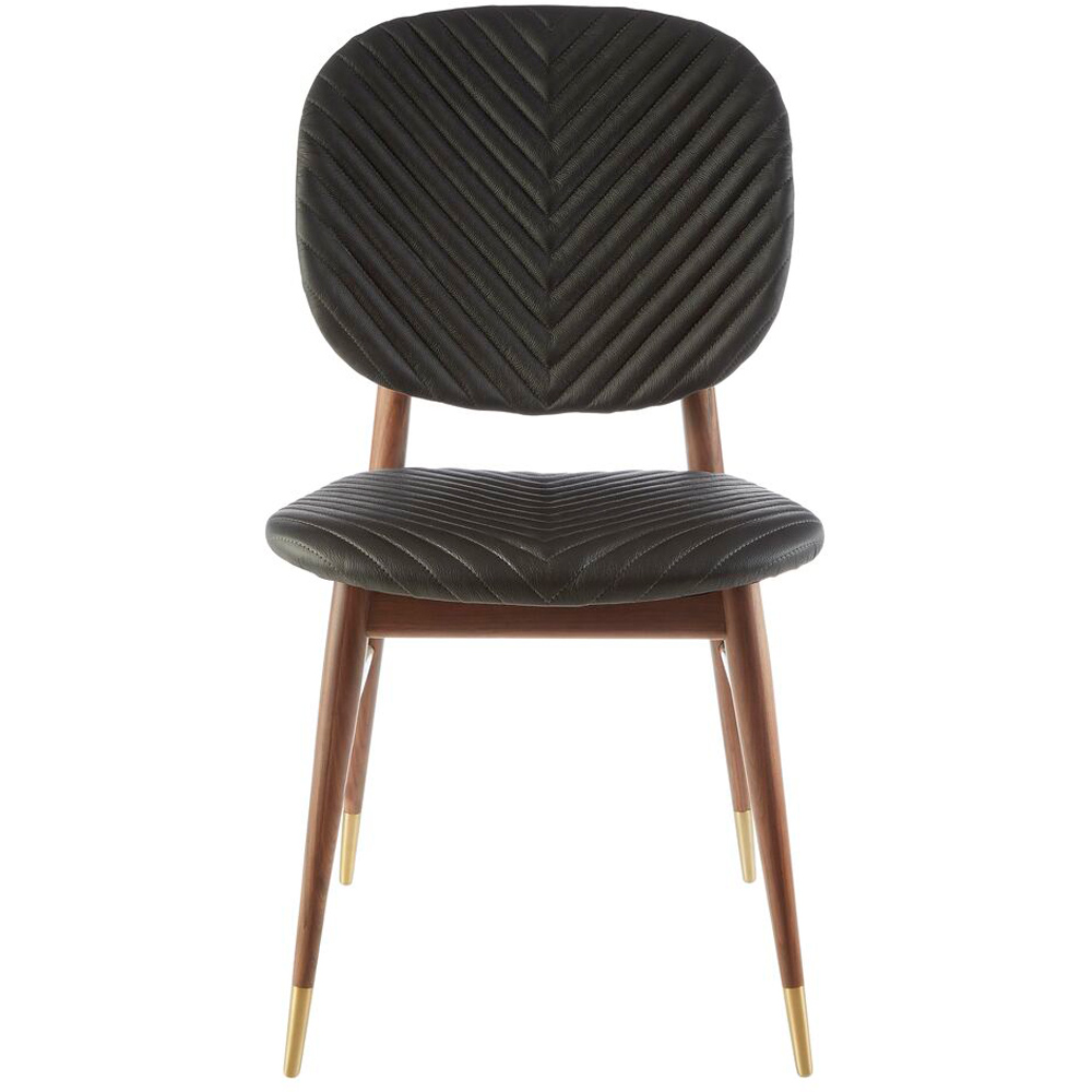Premier Housewares Kenso Black Leather and Walnut Wood Dining Chair Image 2