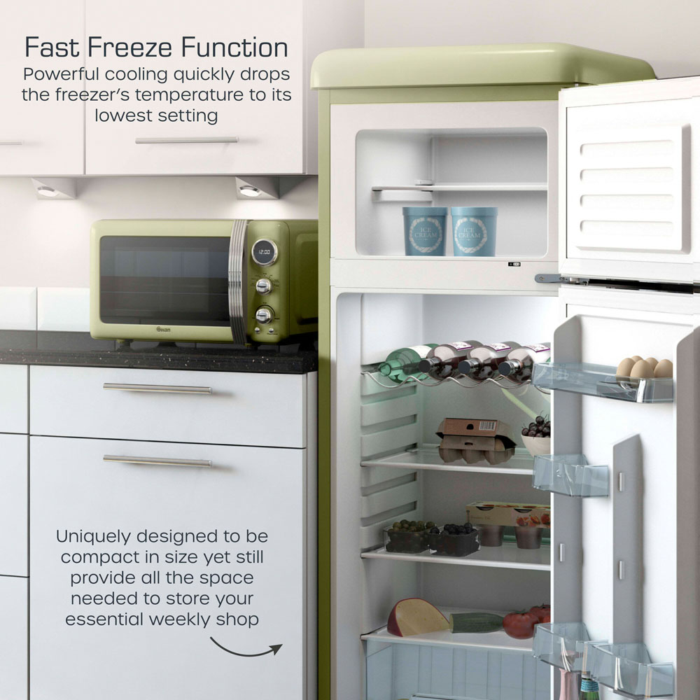 Swan Retro SR11010GNE Green 70/30 Compact 208L Top Mounted Fridge Freezer Image 4