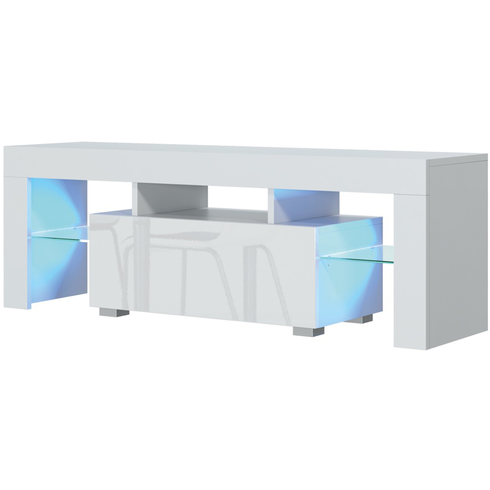 Creative Furniture Floe White and White Gloss Single Door 3 Shelf TV Unit with LED Image 2