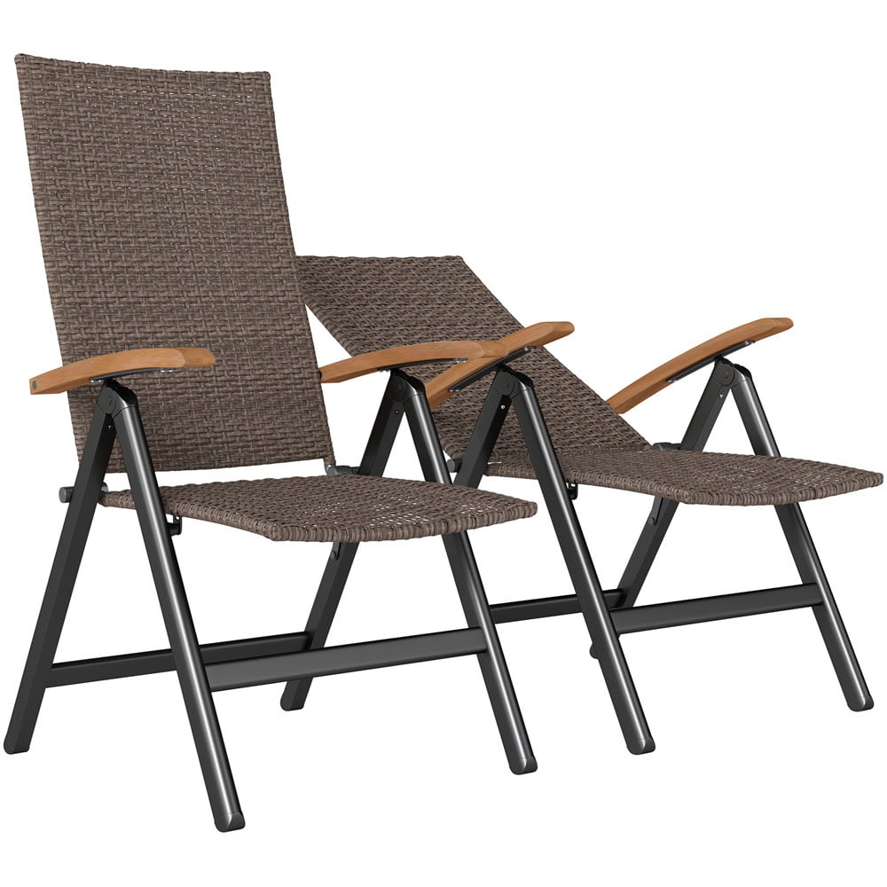 Outsunny Set of 2 Brown Rattan Folding Garden Chair Image 2