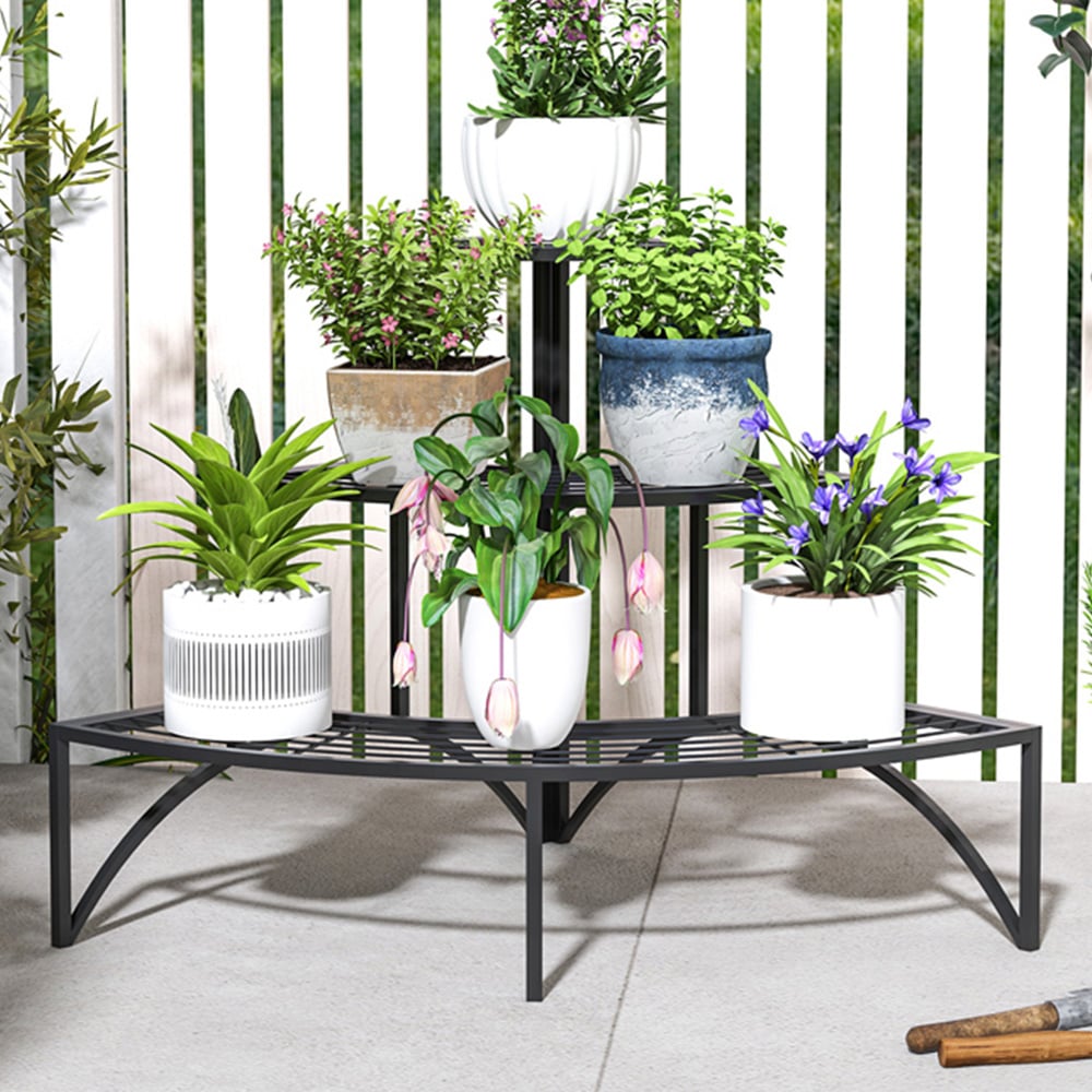 Outsunny 3 Tier Black Garden Plant Stand Image 2