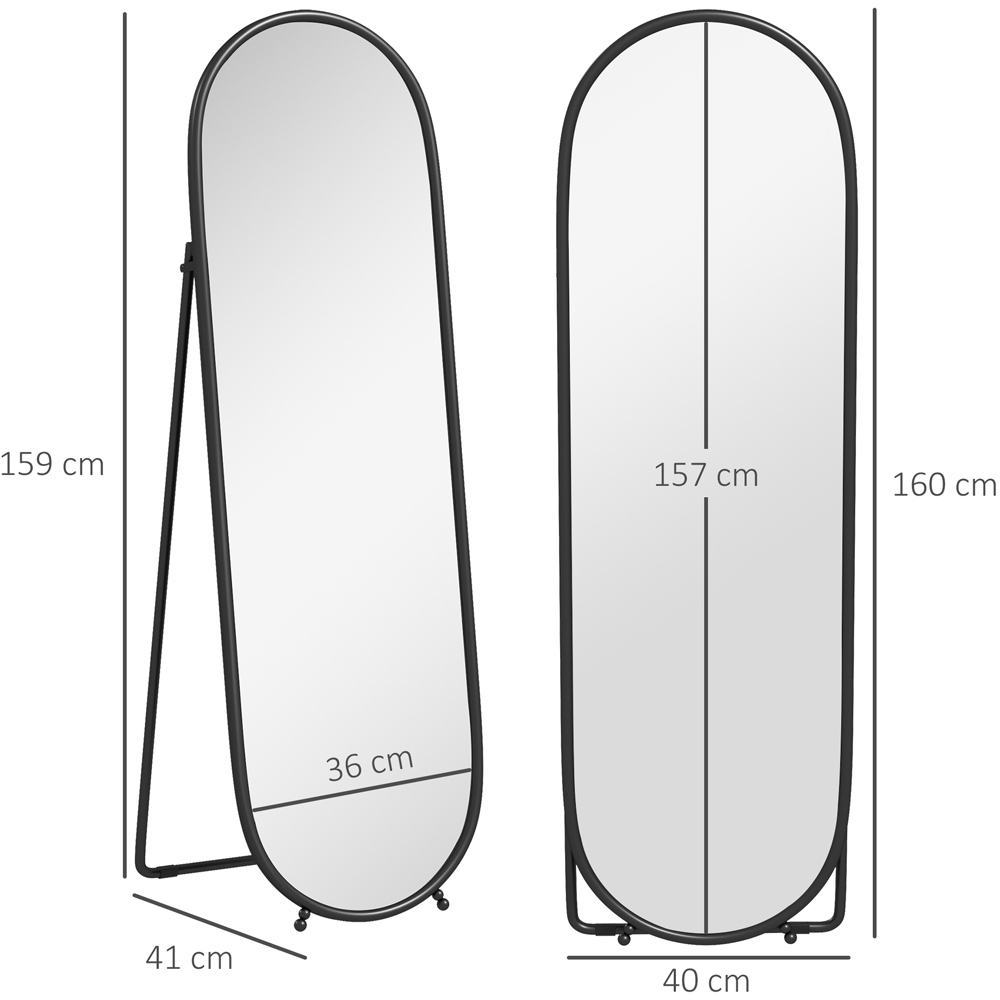 Portland Black Metal Frame Oval Full Length Mirror 160 x 40cm Image 9
