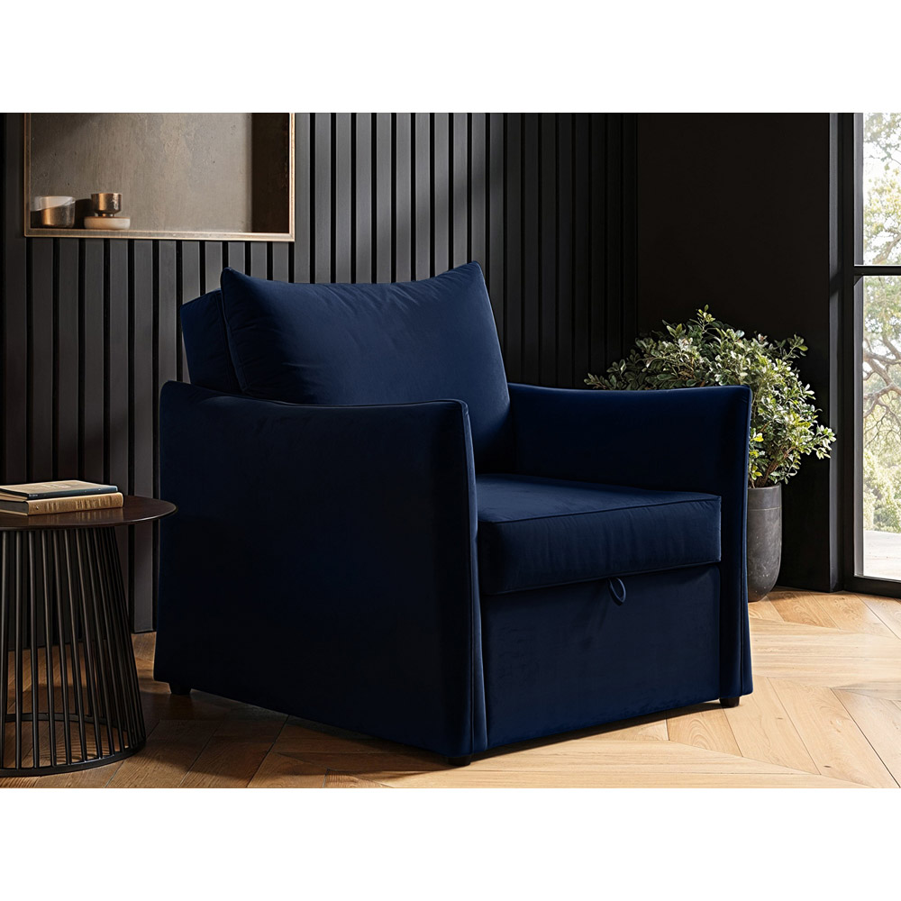 Solace+Co Skyler Navy Velvet Armchair Bed Image 7