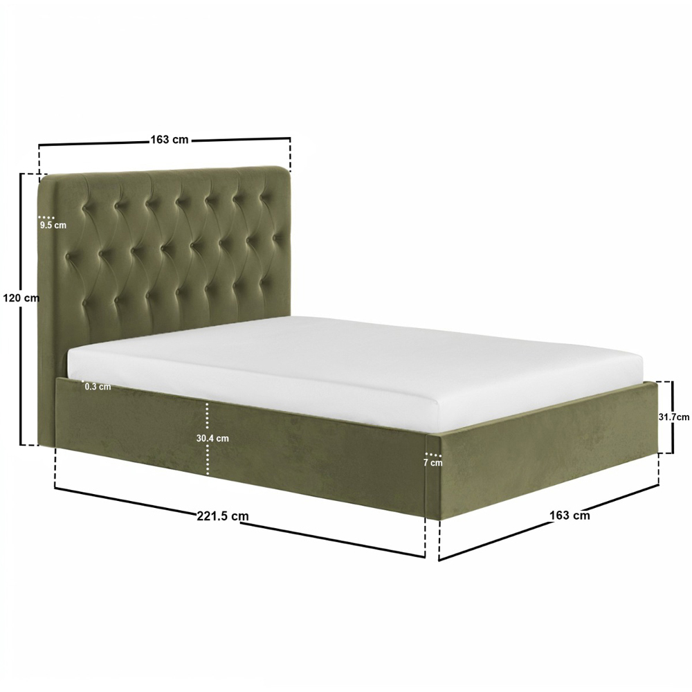Flair Marley King Size Green Velvet Fabric Ottoman Bed with Buttoned Headboard Image 8
