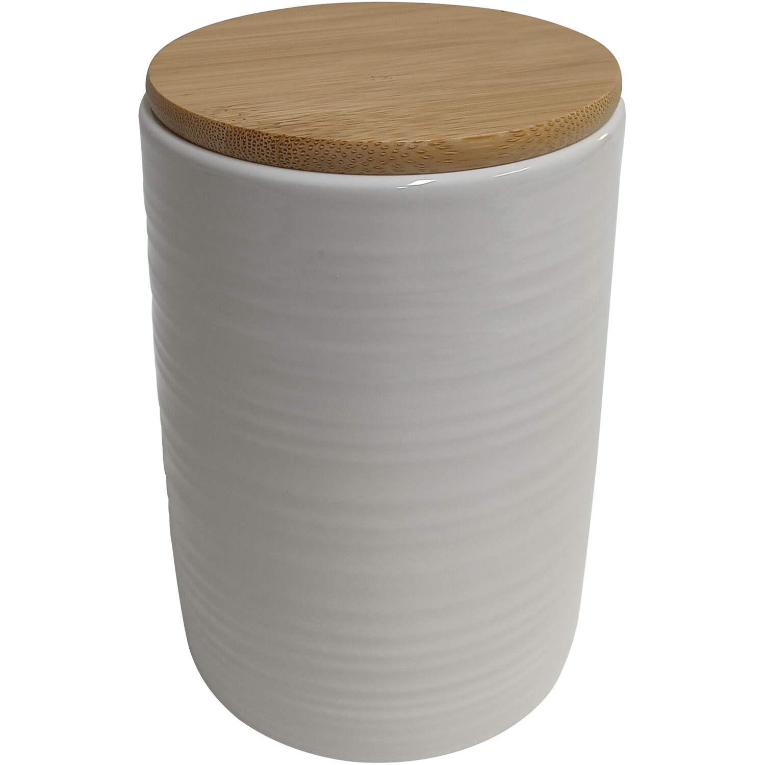 Ribbed Canister with Wood Lid - White Image 1