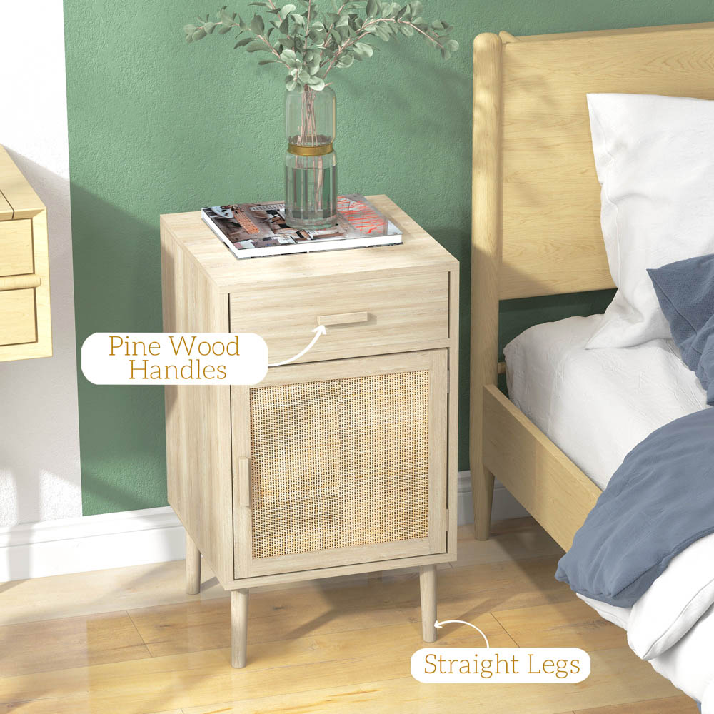 Portland Single Door Single Drawer Natural Bedside Table Set of 2 Image 8