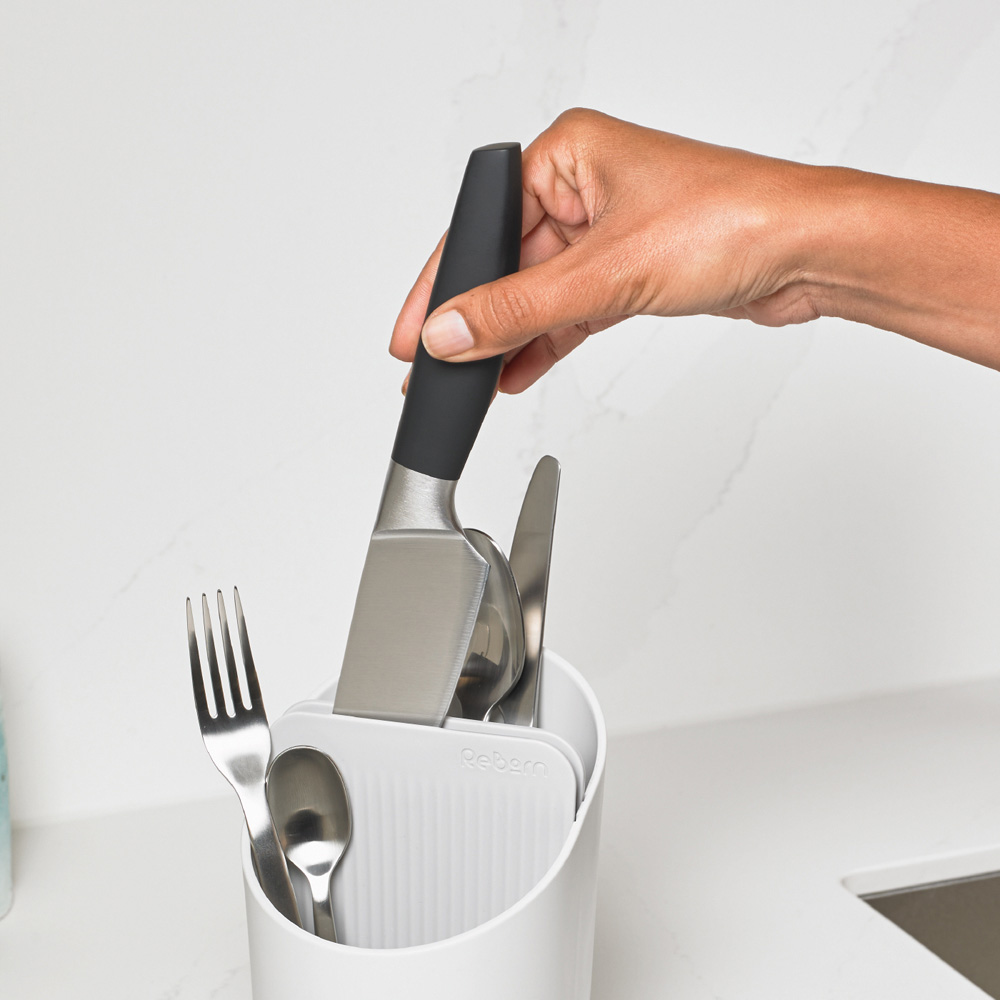 ReBorn Stone Effect Compact Plastic Cutlery Drainer with Knife Safety Slot Image 7