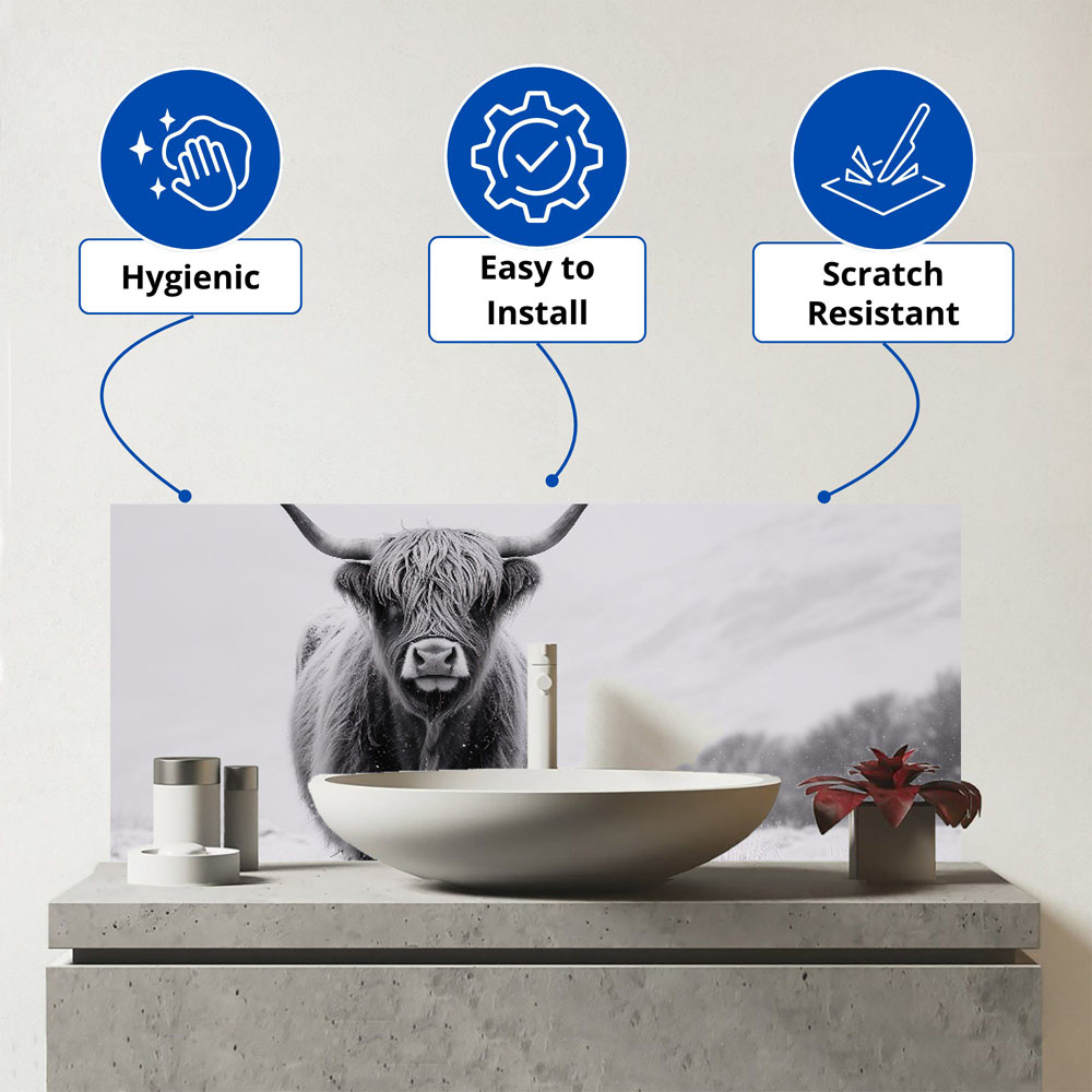 Warren Reed Designer Lone Highland Cow Bathroom Splashback 25 x 60cm Image 3