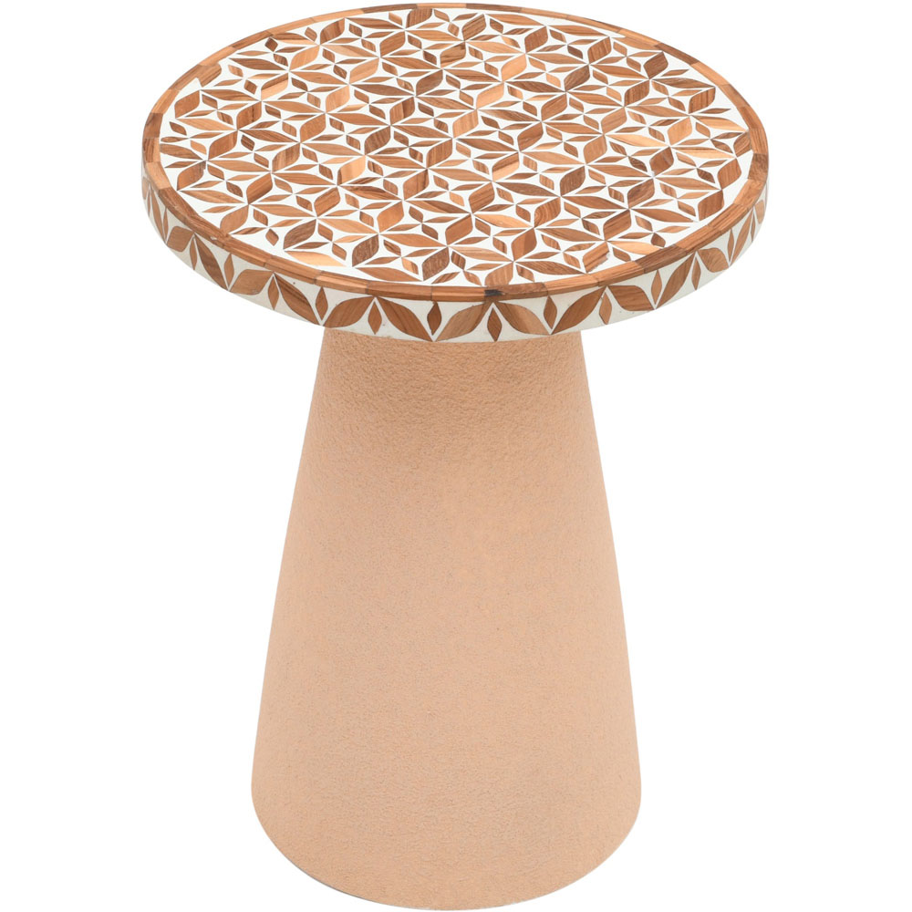 IH Design Acacia Wood Inlay Floral Round Side Table Image 2