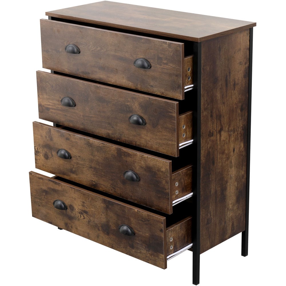 FurnitureHMD 4 Drawer Brown and Black Industrial Wooden Chest of Drawers Image 4