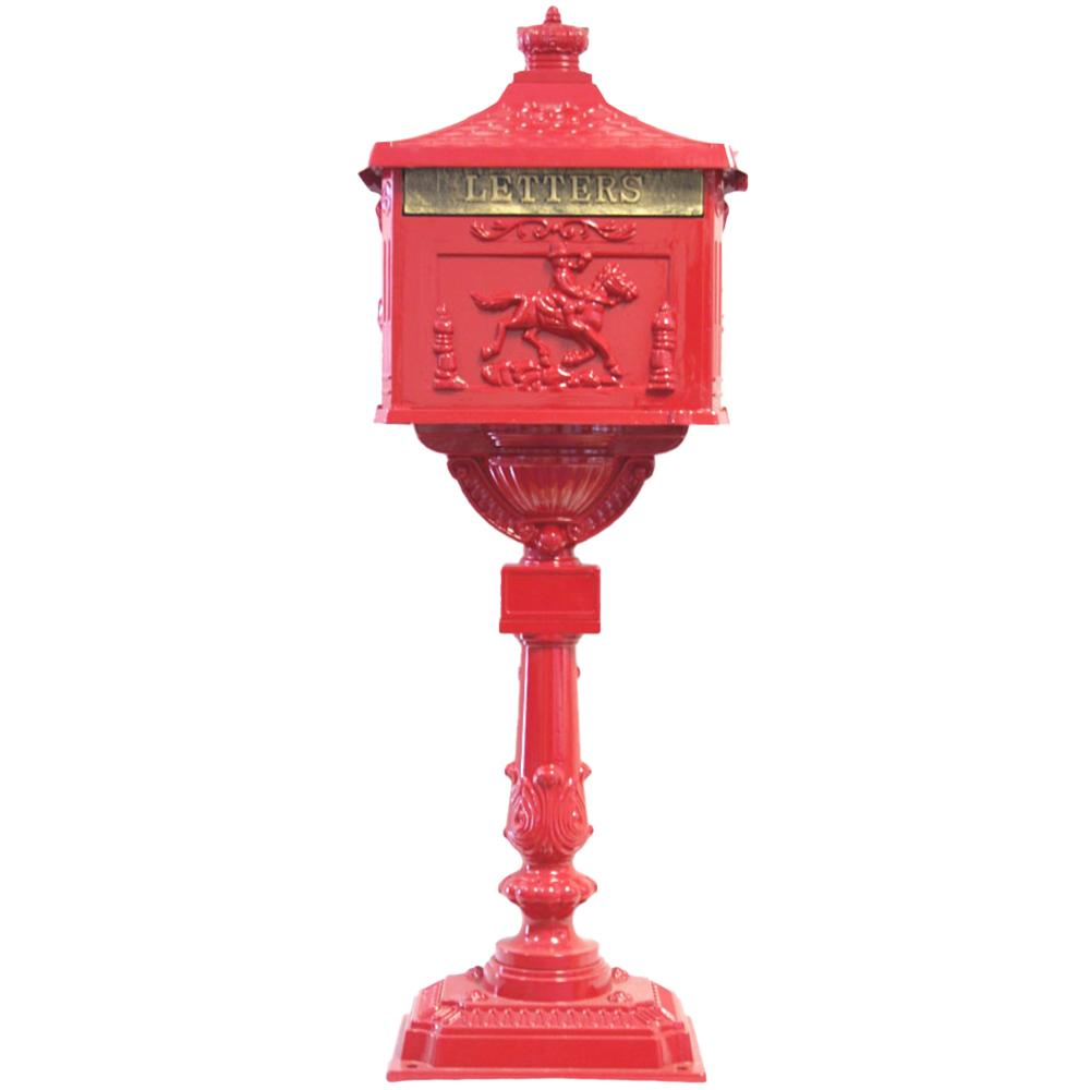 Arboria Garden Decor Red Freestanding Cast Aluminium Post Box Image 1