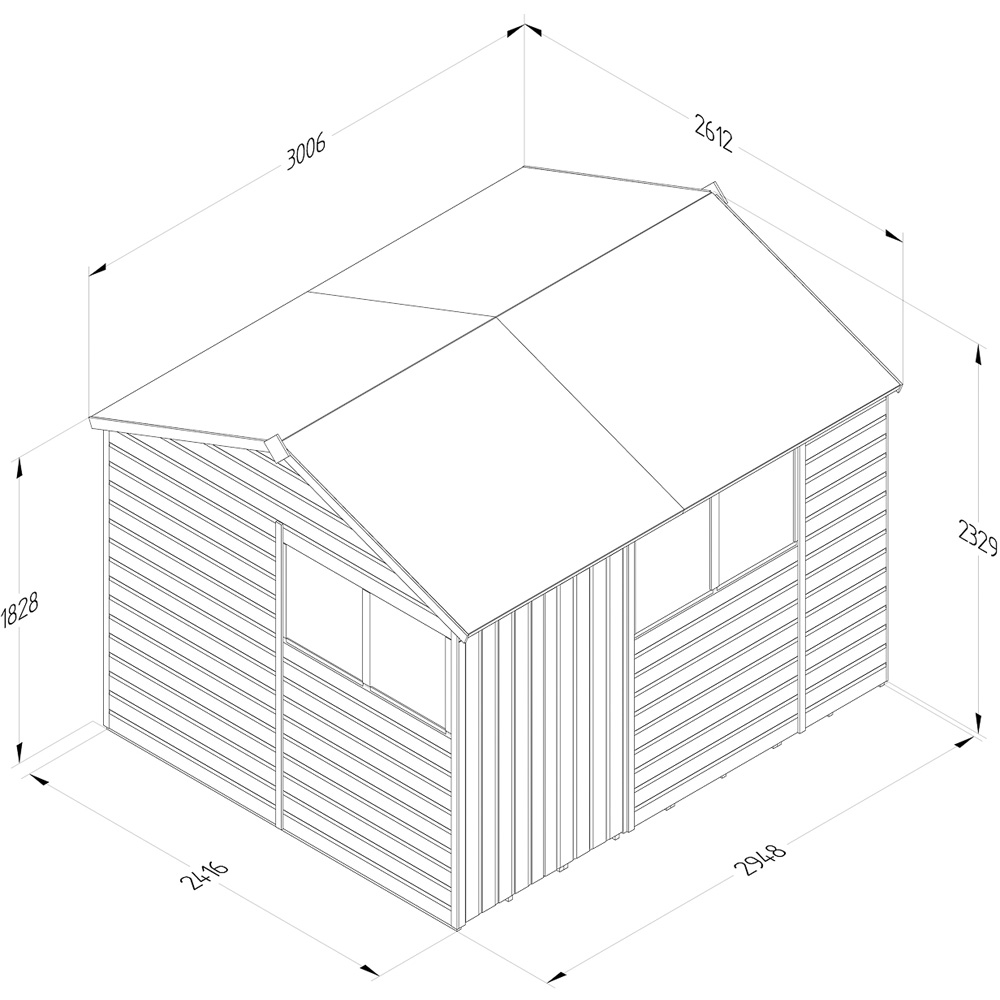 Forest Garden Beckwood 10 x 8ft Double Door 4 Windows Shiplap Reverse Apex Shed Image 9