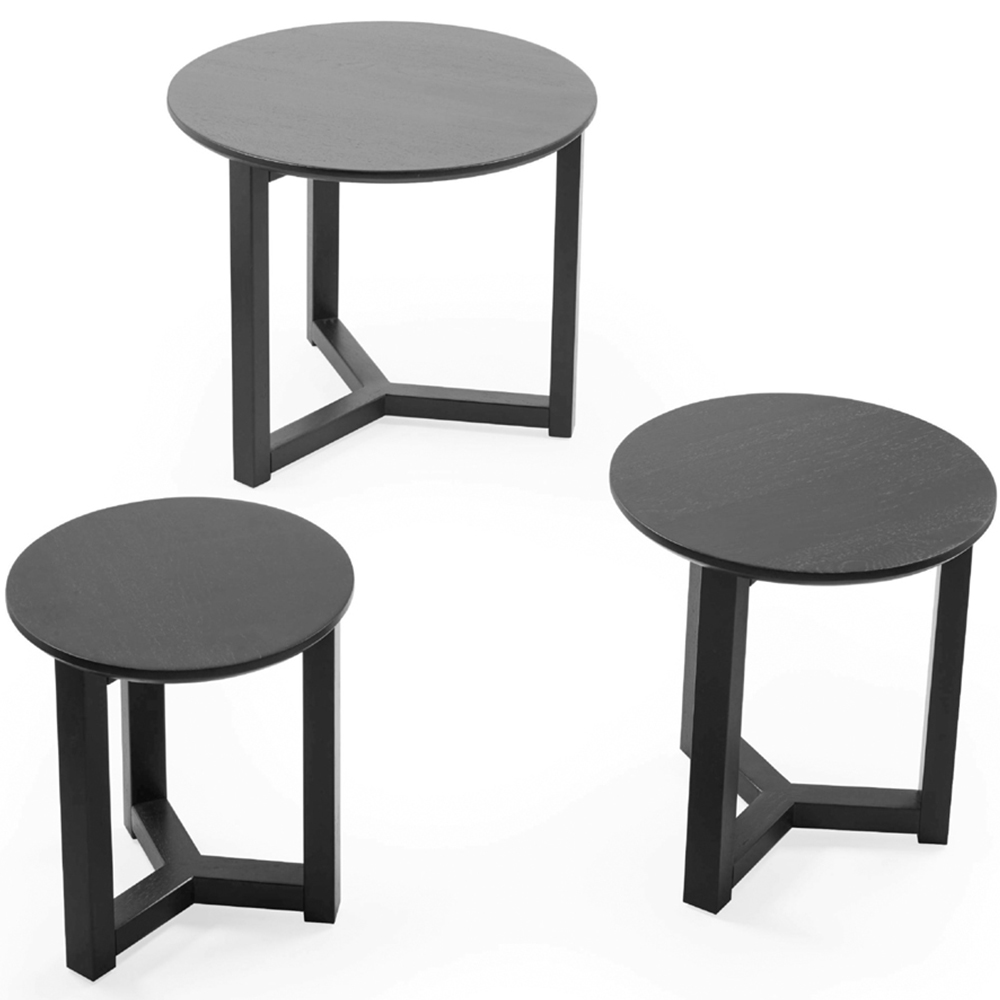 Julian Bowen Nidri Black Oak Nest of Tables Set of 3 Image 6