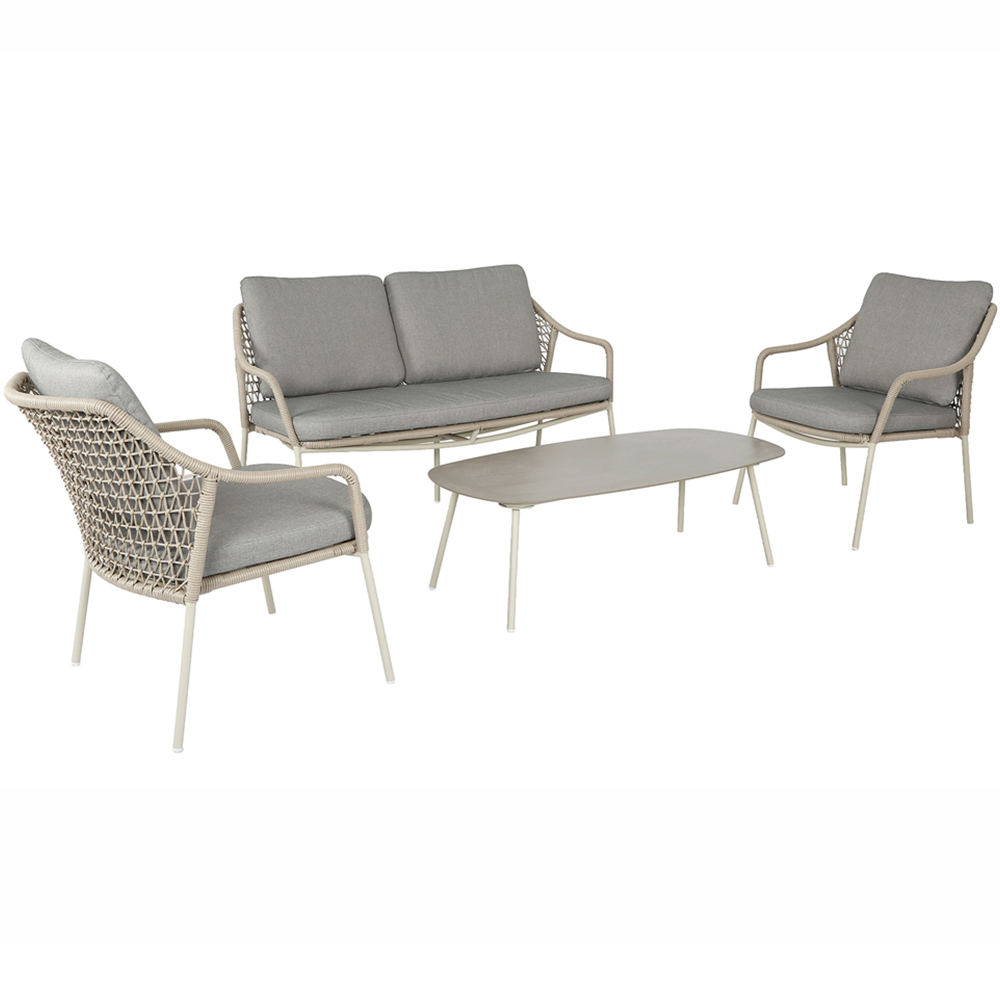 Norfolk Collection Jamaica Beige and Cream Thick Rope Weave 4 Seater Outdoor Lounge Set Image 2