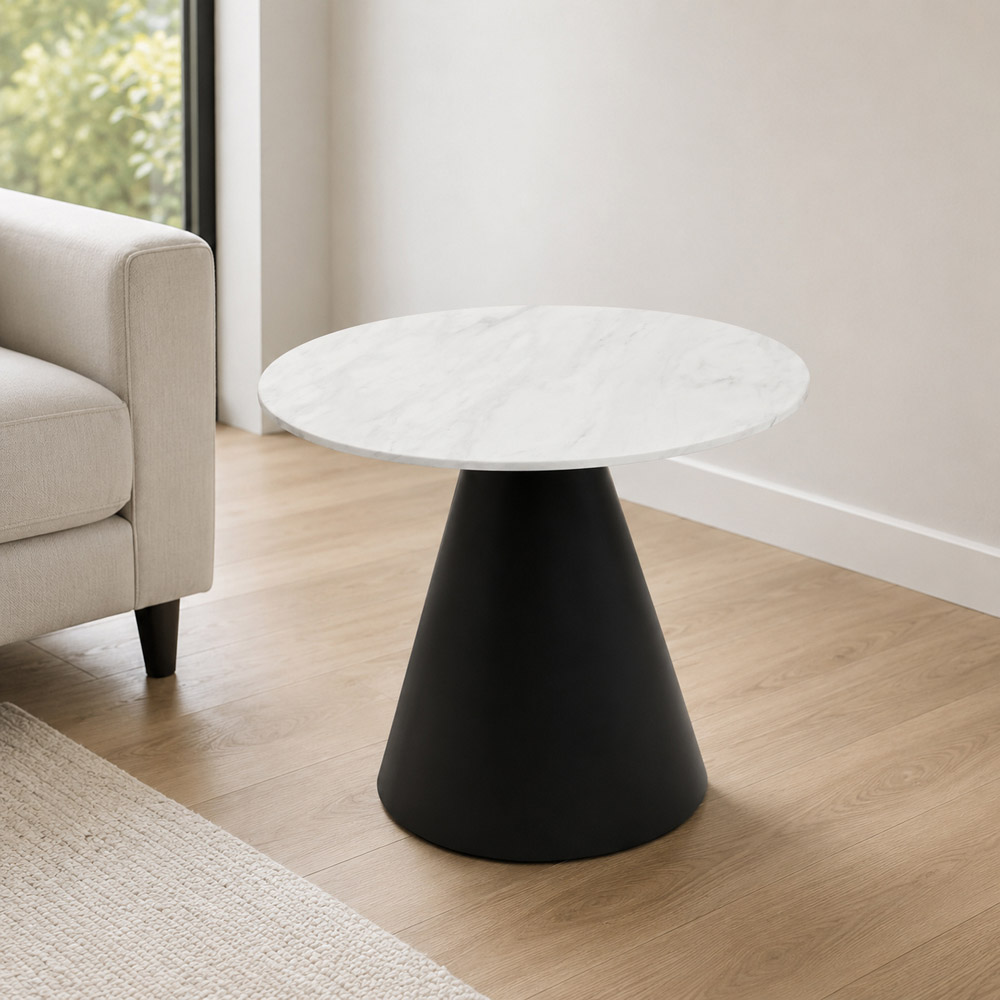 Premier Housewares Azalea White Marble Top Round Dining Table with Conical Base Image 4