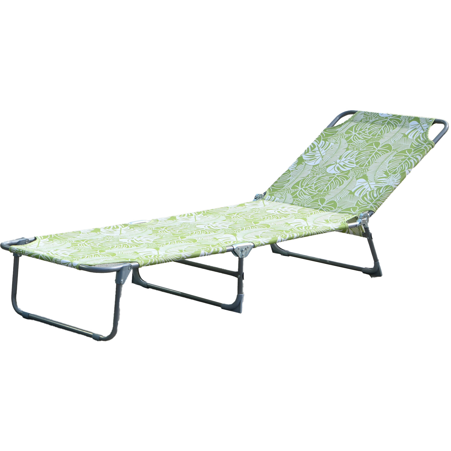 Tropical Leaf Sun Lounger - Green and White Image 4