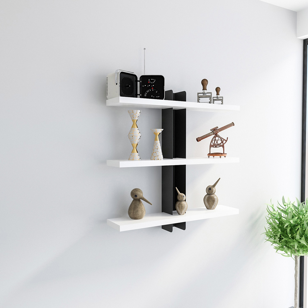 Decorotika Mita 3 Tier White and Black Wall Mounted Shelf Image 3