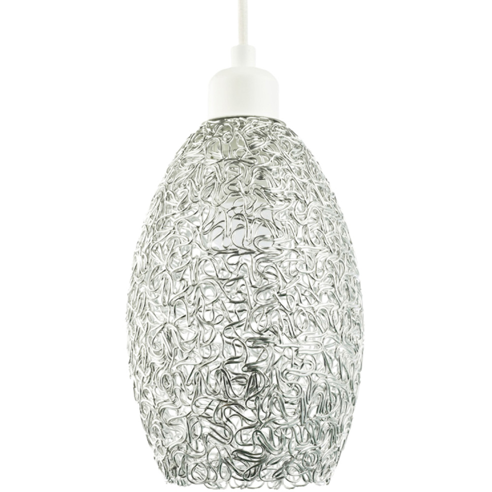 Happy Homewares Industrial Twisted Wire Mesh Metal Shiny Silver Pendant Shade Image 1