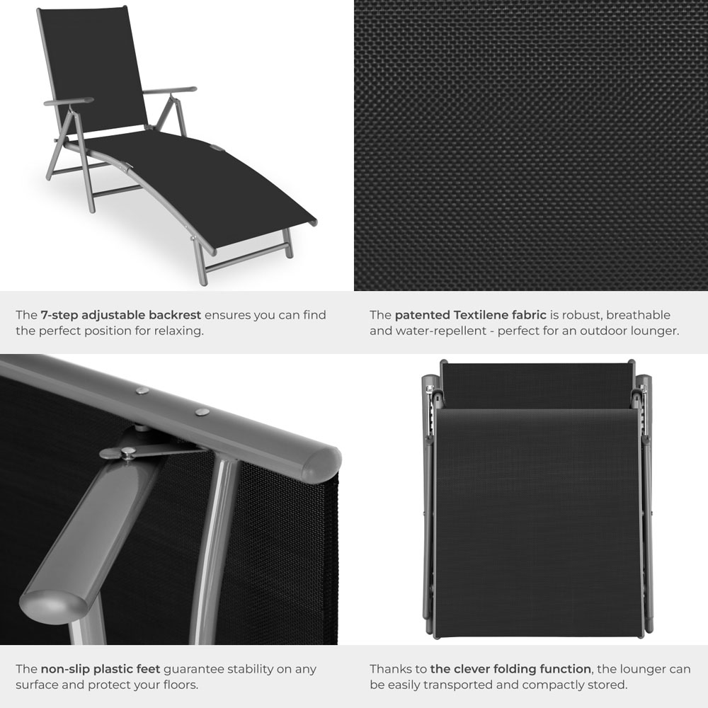 tectake Marisol Dark Grey Foldable and 7 Step Adjustable Sun Lounger Image 5