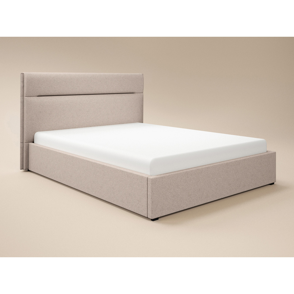SOLACE+CO Nela Double Beige Woven Fabric Ottoman Bed with Padded Headboard Image 2