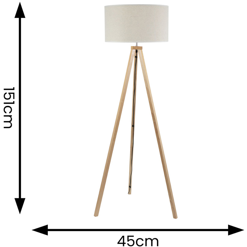 ValueLights Barbro White Trim Drum Shade Natural Tripod Floor Lamp Image 4