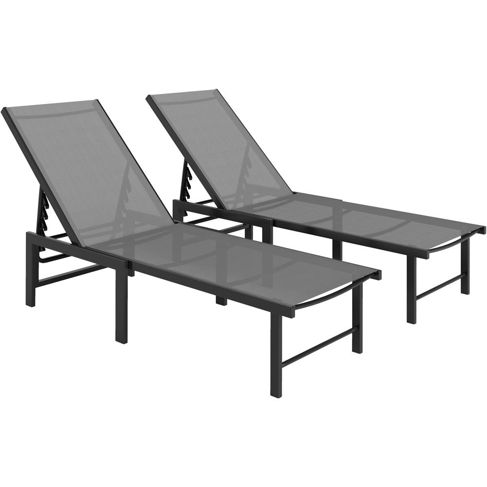 Outsunny Set of 2 Grey 5 Level Adjustable Sun Lounger Image 2