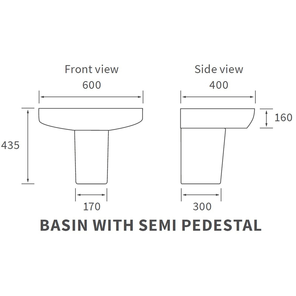 Bathstore Blanca Single Tap Hole White Vitreous China Semi Pedestal Basin 600 x 400mm Image 7