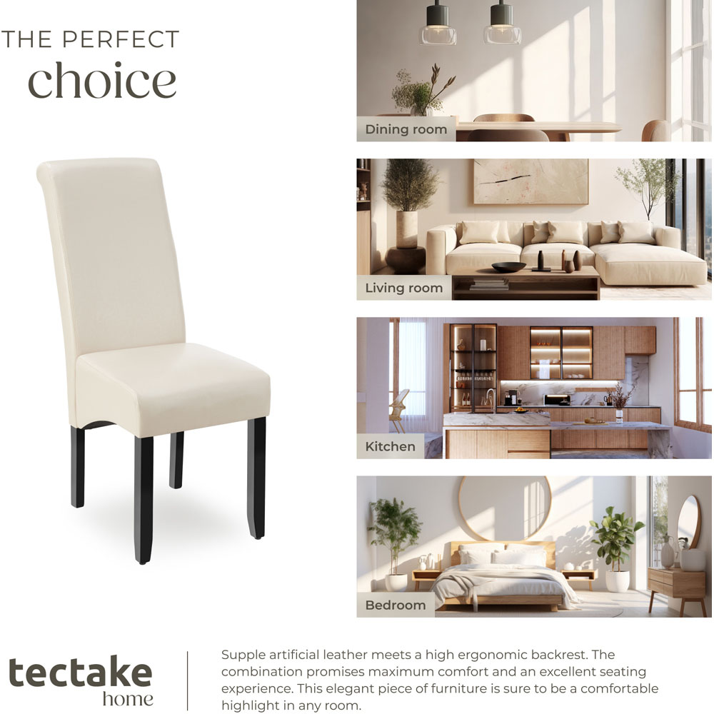 tectake Set of 6 Cream Faux Leather High Backrest Dining Chair Image 7