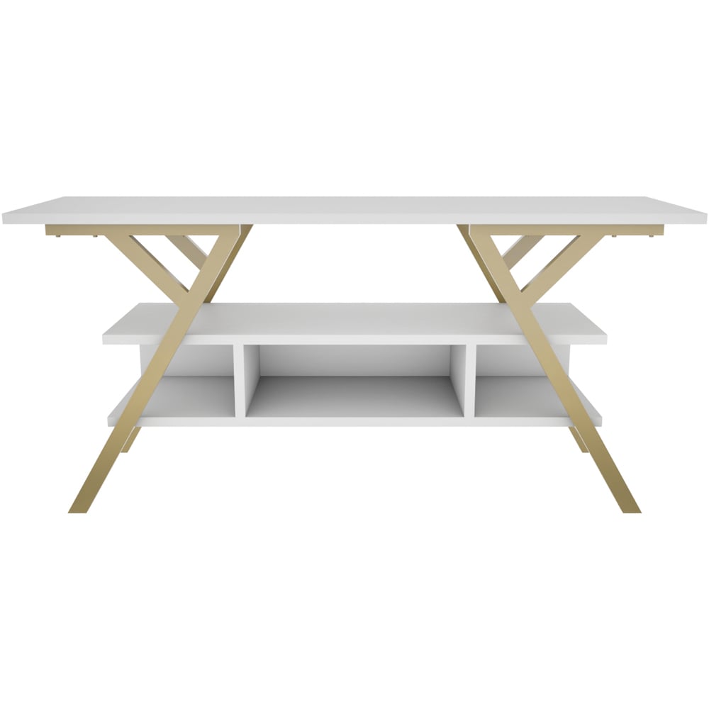 Decorotika Minerva Decorative 4 Open Shelf Gold and White TV Unit Image 3