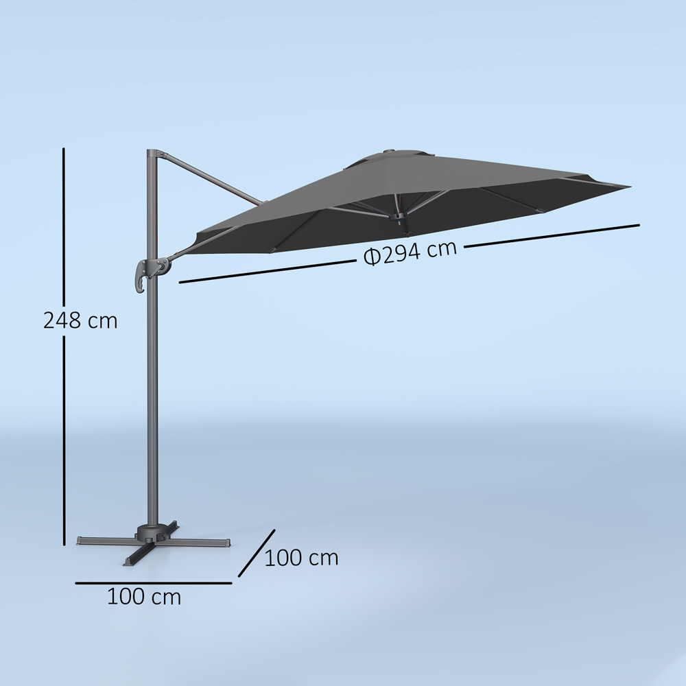 Outsunny Black Cantilever Parasol with Cross Base 3m Image 9
