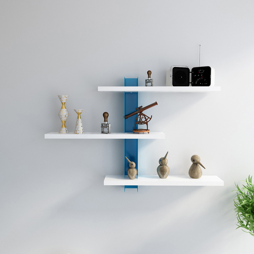 Decorotika Mita 3 Tier White and Blue Wall Mounted Shelf Image 2