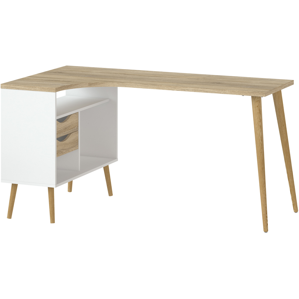 Florence 2 Drawer Storage Desk White and Oak Image 2