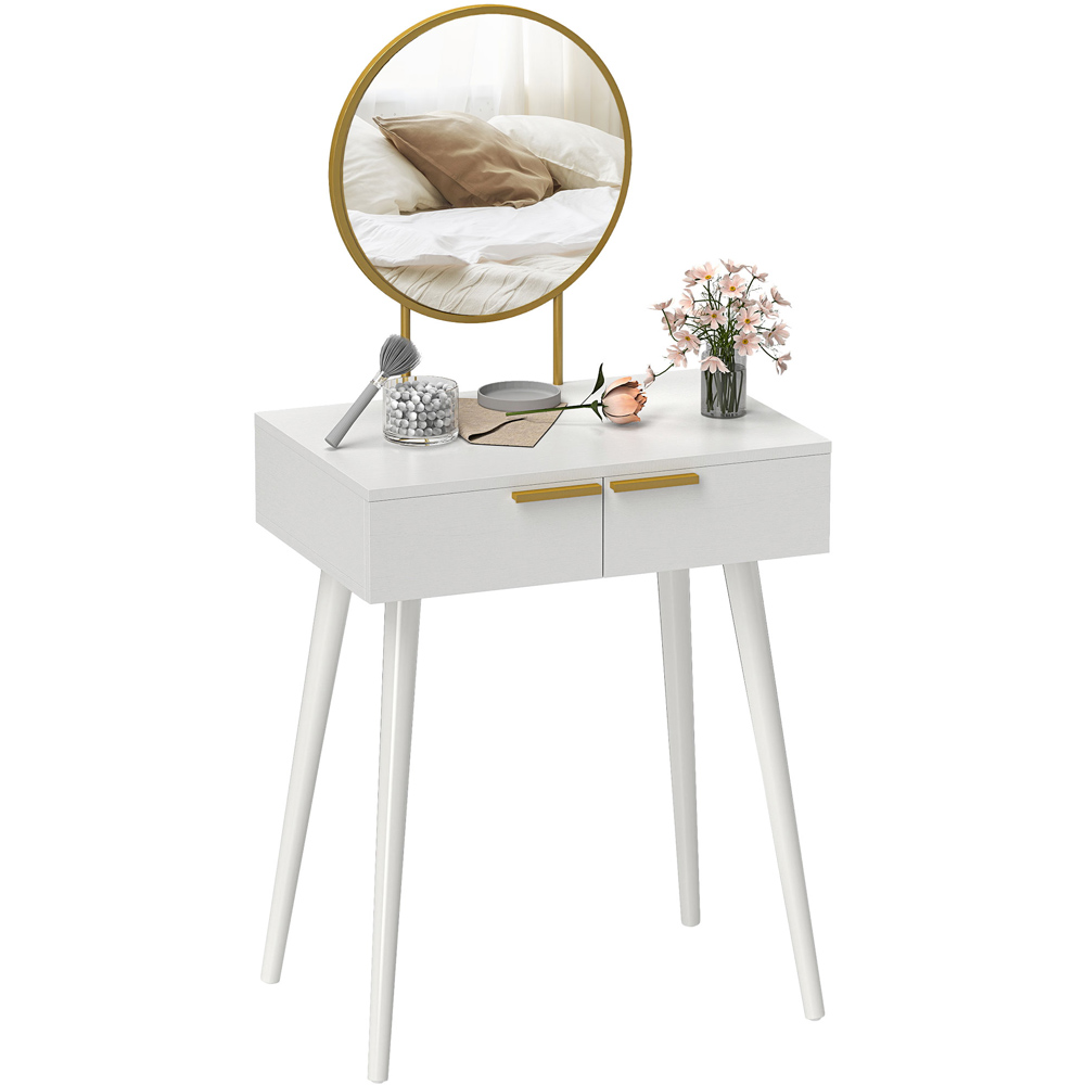 Portland 2 Drawer White Dressing Table with Round Mirror Image 2