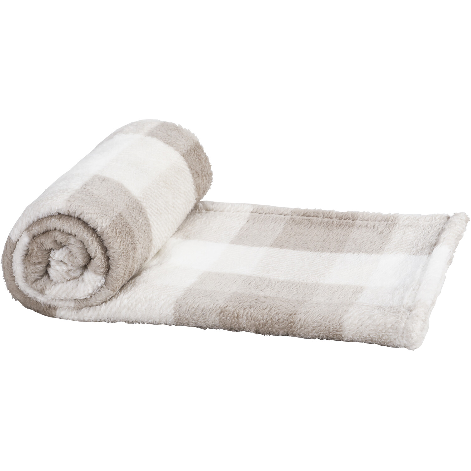 Teddy Fleece Check Throw - Natural Image 3